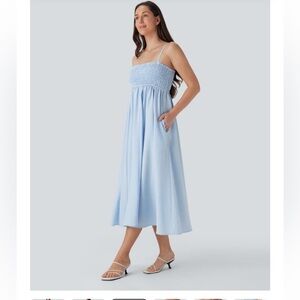 HALARA Blue and White Smocked Dress